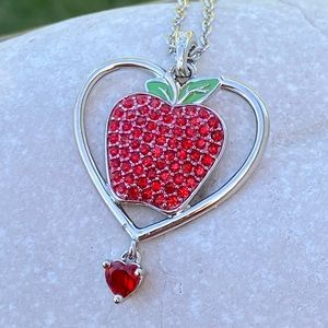 Crystal Heart Apple necklace September on stainless steel chain red heart dangle